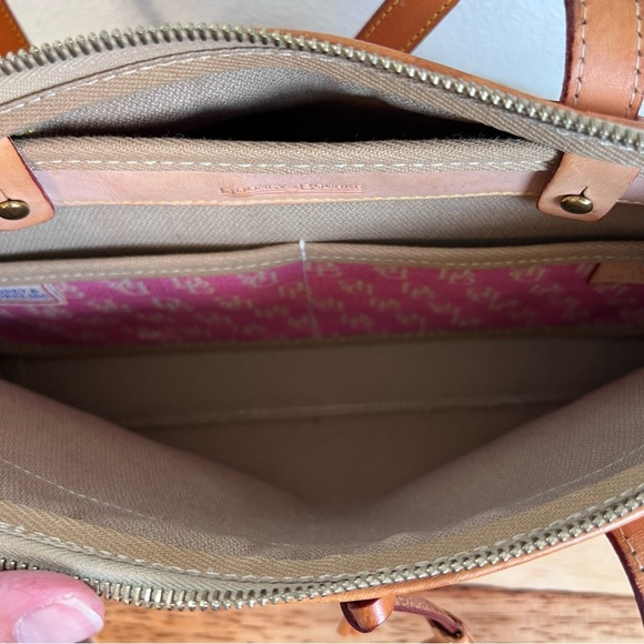 Vintage Dooney & Bourke Pink Monogram Satchel Canvas Tassel Handbag - Picture 12 of 15